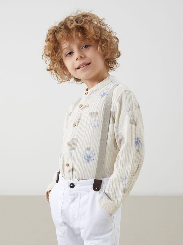 LCW Kids Beige Printed Collar Shirt for Boys