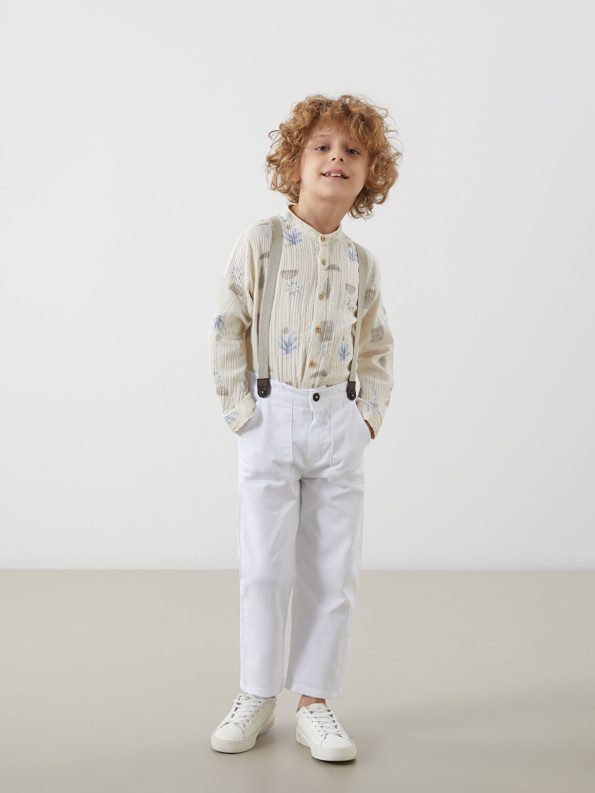 LCW Kids Beige Printed Collar Shirt for Boys