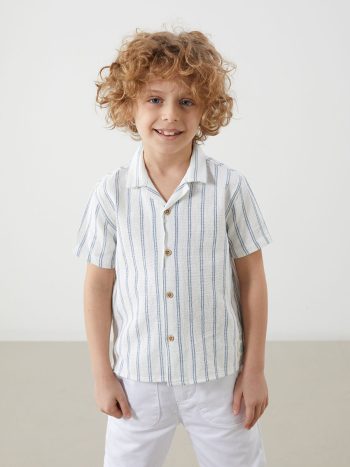 LCW Kids Beige Cotton Striped Shirt for Boys