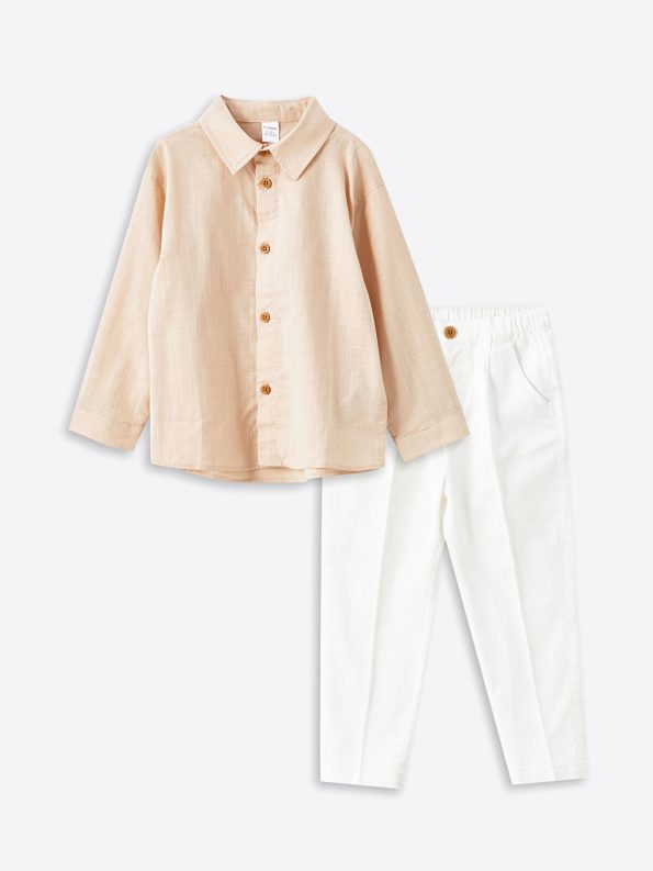 LCW Kids Pink Basic Boys' Shirt and Pants Set