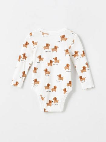 LCW Baby Cream Cute Dog Printed Boys Bodysuit