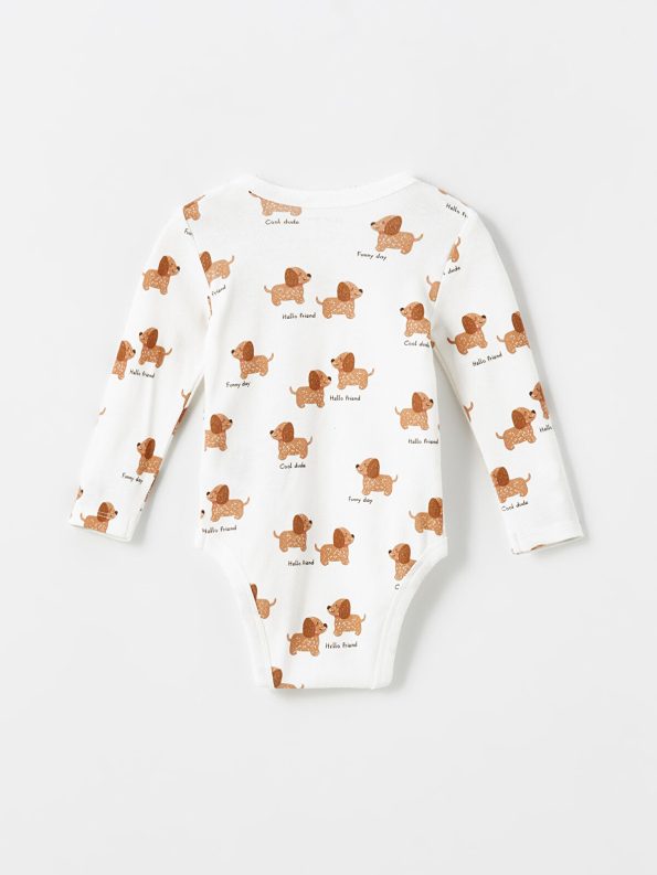 LCW Baby Cream Cute Dog Printed Boys Bodysuit