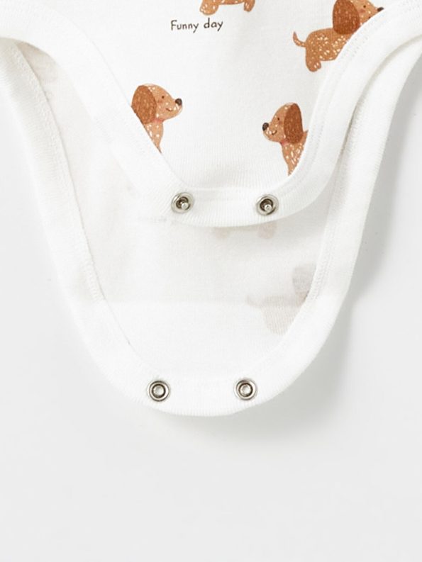LCW Baby Cream Cute Dog Printed Boys Bodysuit