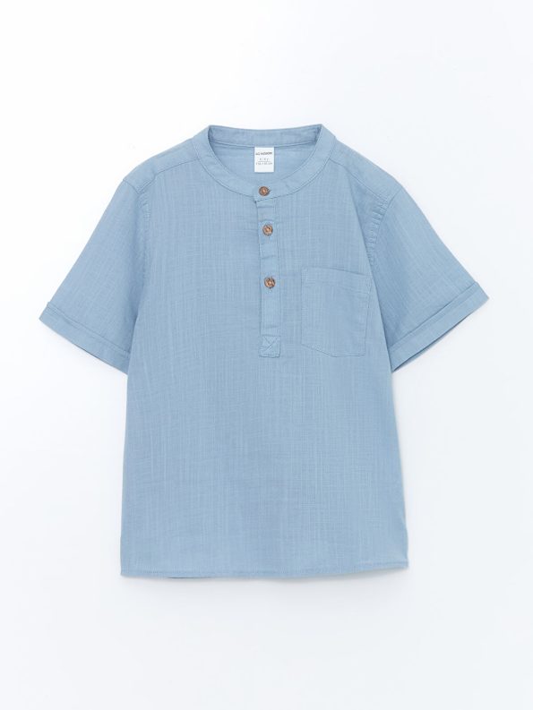 LCW Kids Blue Mandarin Collar Poplin Shirt for Boys
