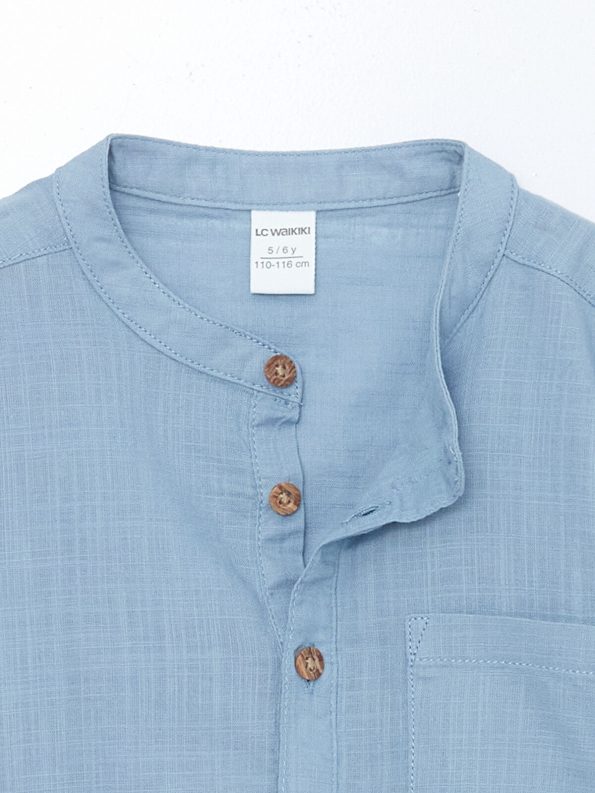LCW Kids Blue Mandarin Collar Poplin Shirt for Boys