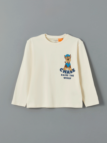 LCW Kids Beige Crew Neck Paw Patrol Printed Boys T-Shirt
