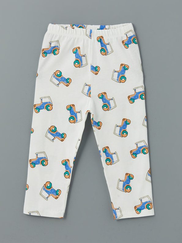 LCW Baby Ecru Polo Collar Printed Boys Pajama Set