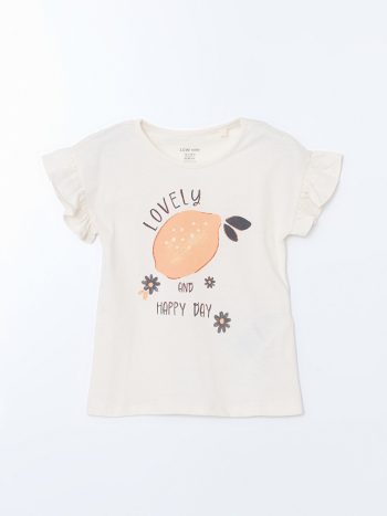 LCW Baby Beige Bicycle Neck Printed Girl's Pajama Set