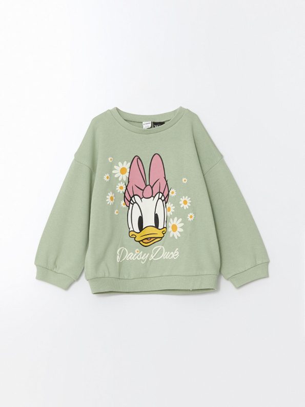LCW Kids Green Daisy Duck Printed Girls Sweatshirt and Leggings Set