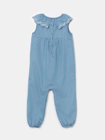 LCW Baby Blue Embroidered Jean Jumpsuit for Girls