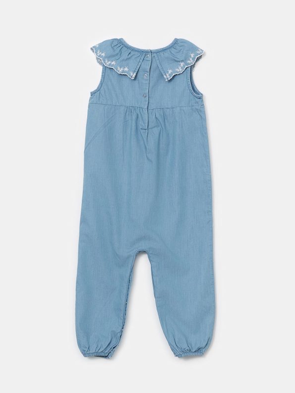 LCW Baby Blue Embroidered Jean Jumpsuit for Girls