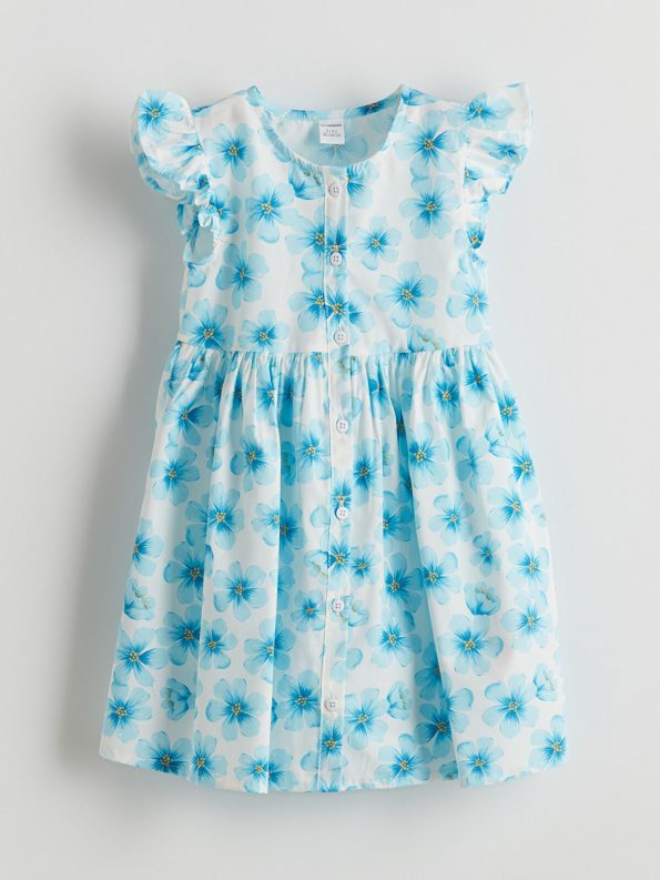 LCW Kids Blue Floral Print Girls' Poplin Dress