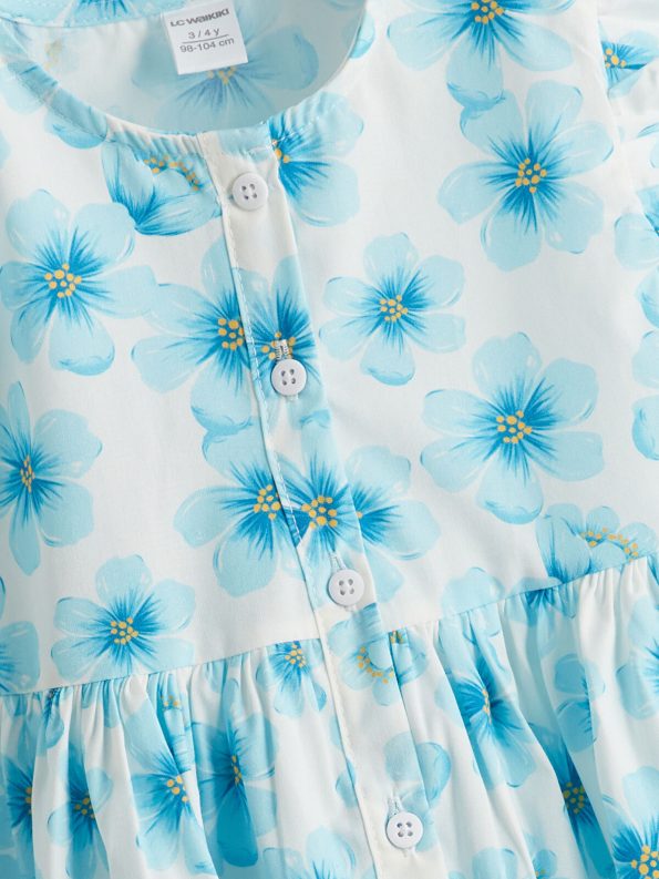 LCW Kids Blue Floral Print Girls' Poplin Dress