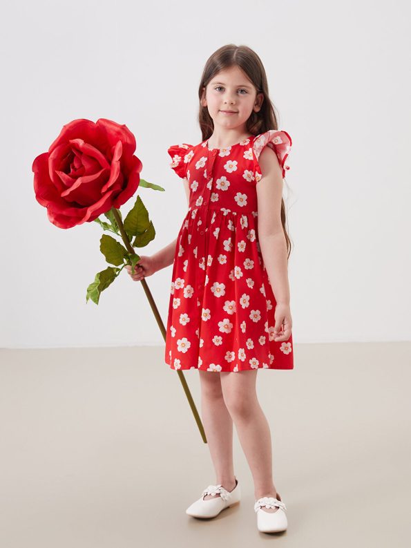 LCW Kids Red Floral Print Short Sleeve Dress