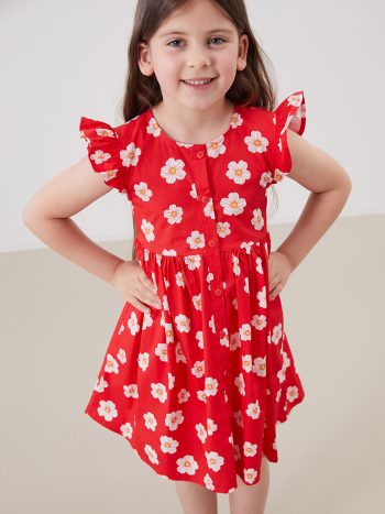 LCW Kids Red Floral Print Short Sleeve Dress