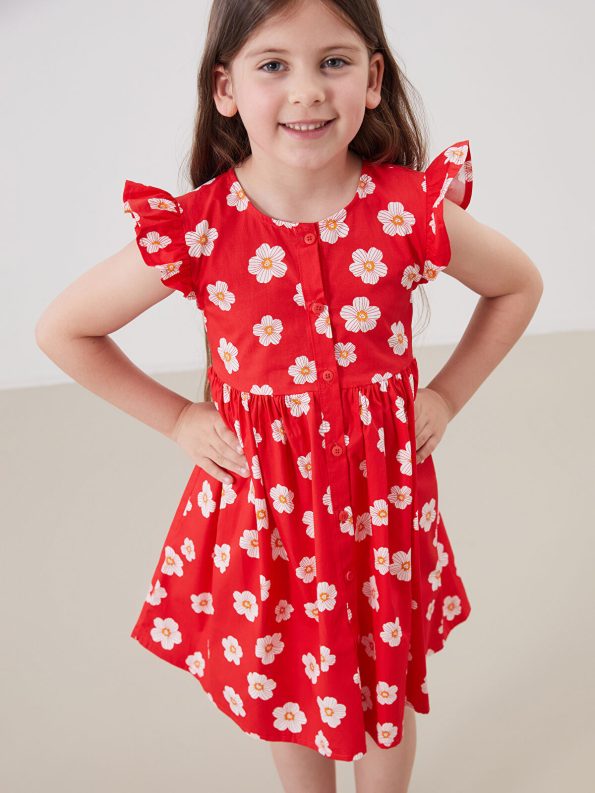 LCW Kids Red Floral Print Short Sleeve Dress