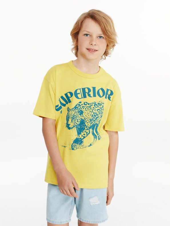 LCW Kids Yellow Crew Neck T-Shirt for Boys