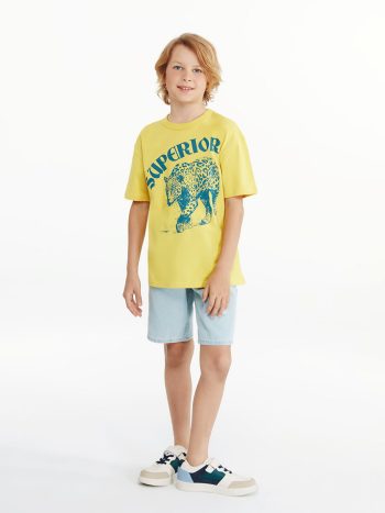 LCW Kids Yellow Crew Neck T-Shirt for Boys
