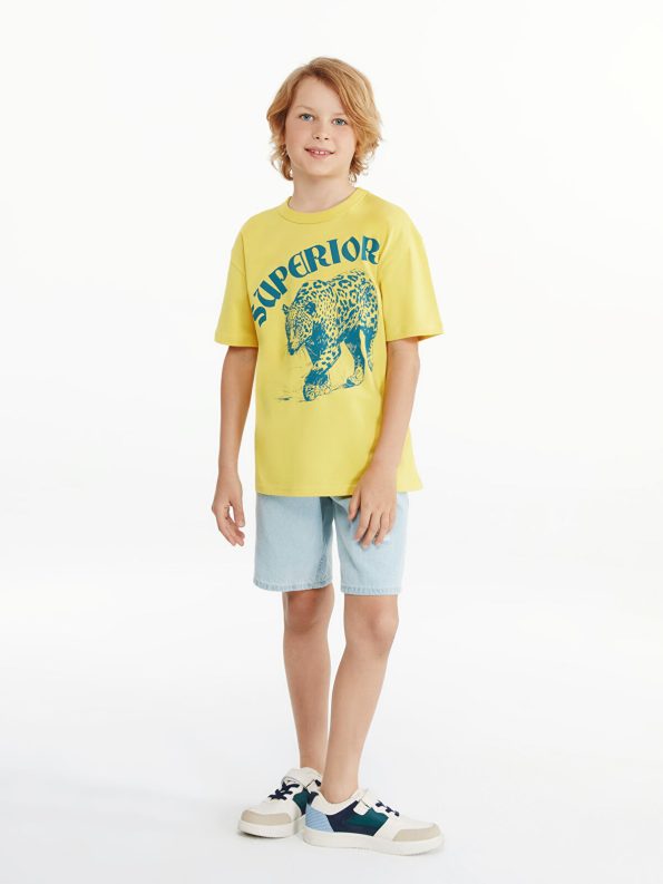LCW Kids Yellow Crew Neck T-Shirt for Boys