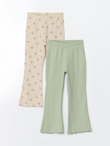 LCW Kids Green Floral Print Girls' Leggings 2-Pack