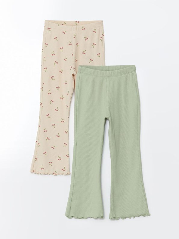 LCW Kids Green Floral Print Girls' Leggings 2-Pack
