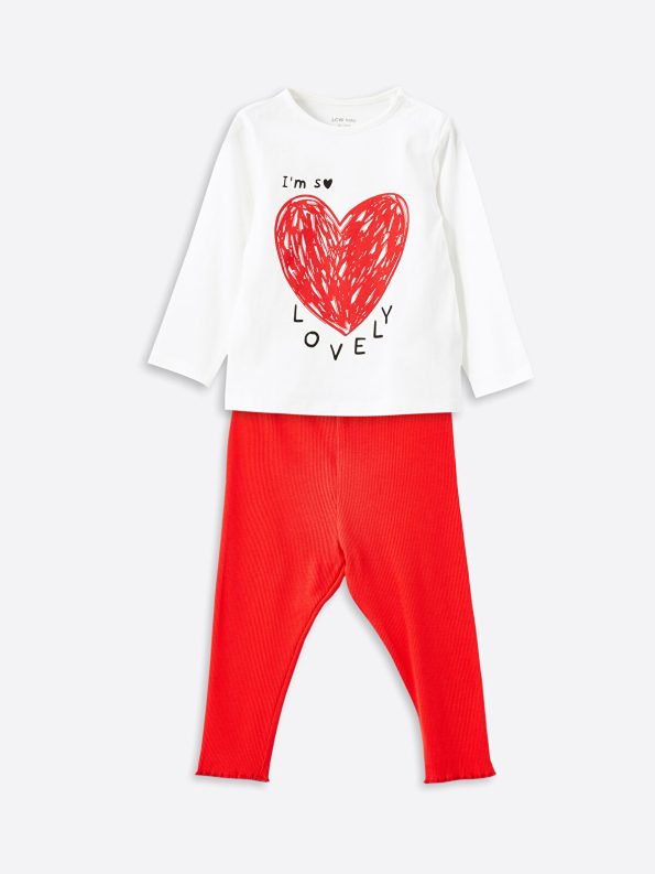 LCW Baby Cream Bicycle Neck Girls' Pajama Set
