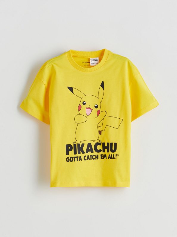 LCW Kids Yellow Pokemon Printed Boys T-Shirt Set
