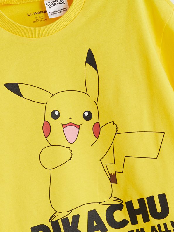 LCW Kids Yellow Pokemon Printed Boys T-Shirt Set
