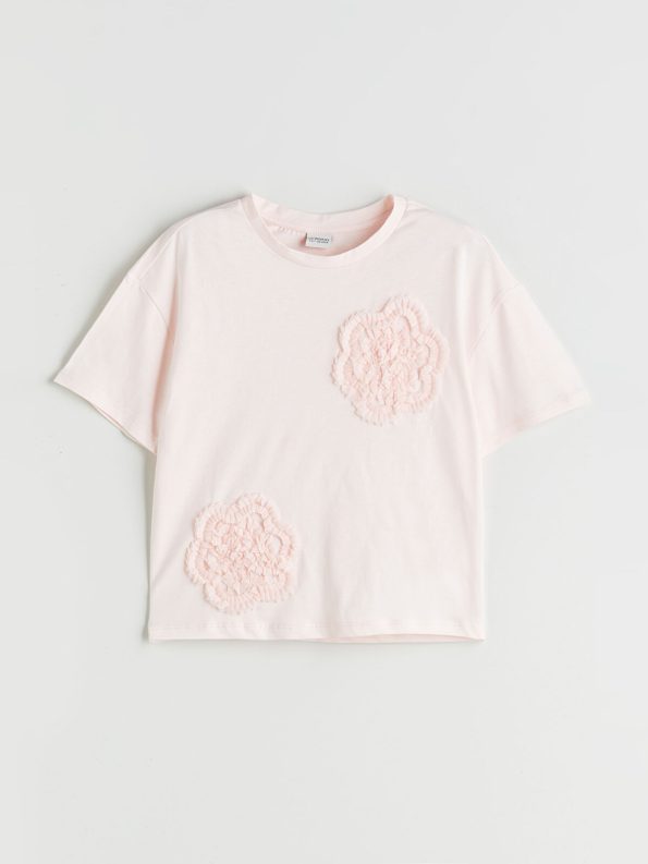 LCW Kids Pink Floral Print T-Shirt for Girls