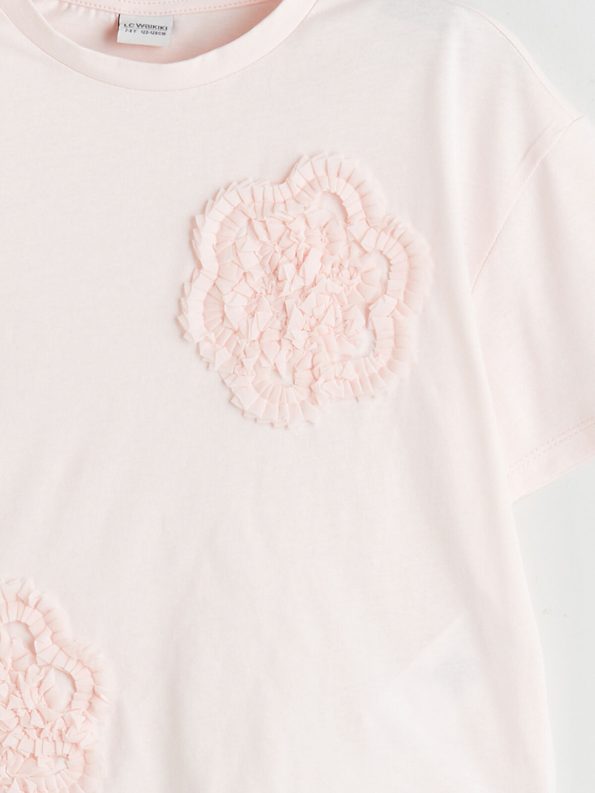 LCW Kids Pink Floral Print T-Shirt for Girls