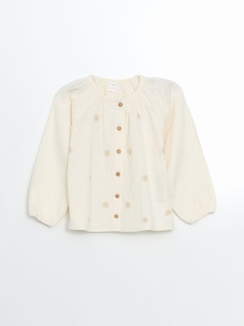 LCW Kids Cream Floral Embroidered Girls' Shirt
