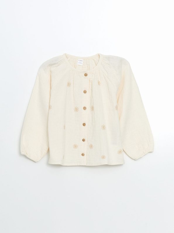 LCW Kids Cream Floral Embroidered Girls' Shirt