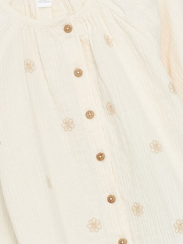 LCW Kids Cream Floral Embroidered Girls' Shirt