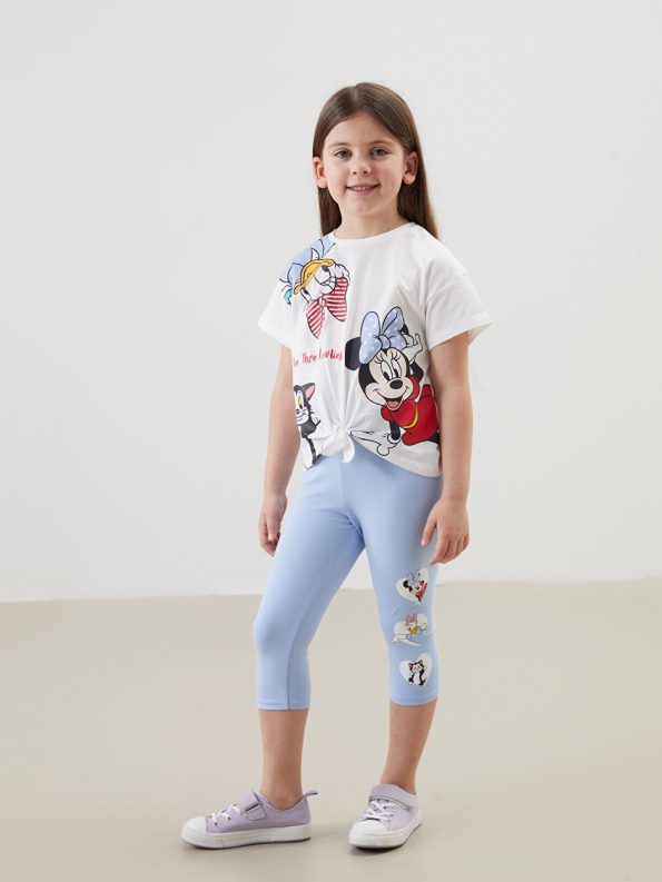 LCW Kids Cream Minnie Mouse Printed Girls' Leggings and T-Shirt Set