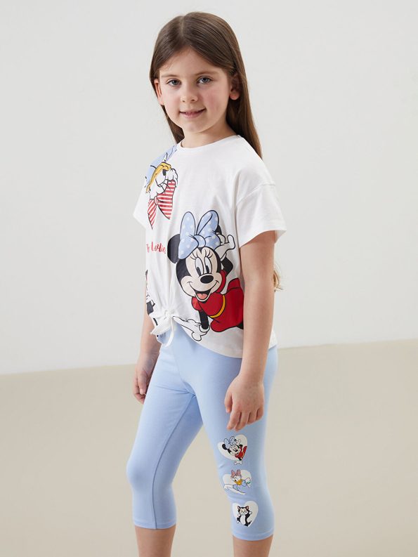 LCW Kids Cream Minnie Mouse Printed Girls' Leggings and T-Shirt Set