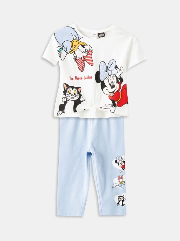LCW Kids Cream Minnie Mouse Printed Girls' Leggings and T-Shirt Set