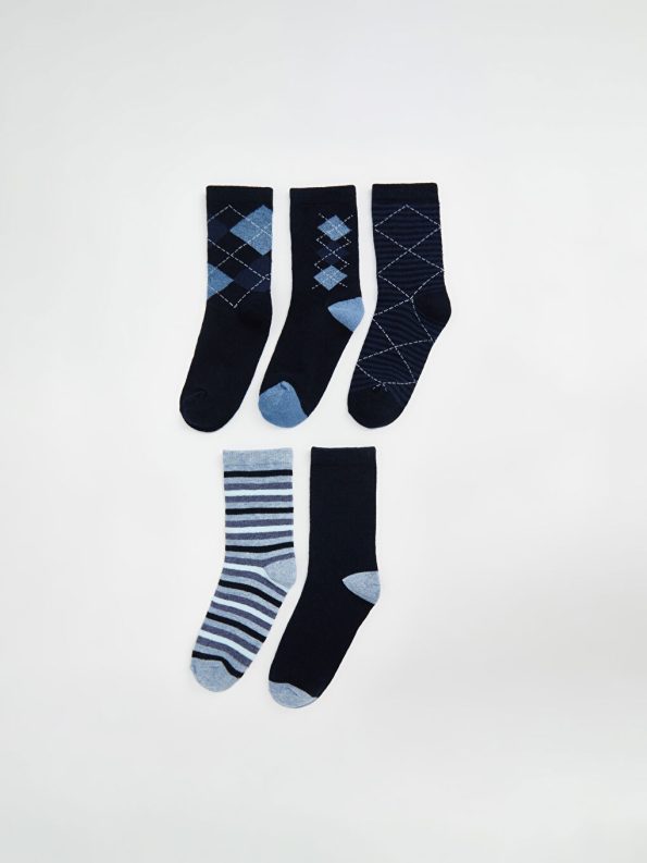 Teddy Bear Pattern Boys' Ankle Socks Set of 5