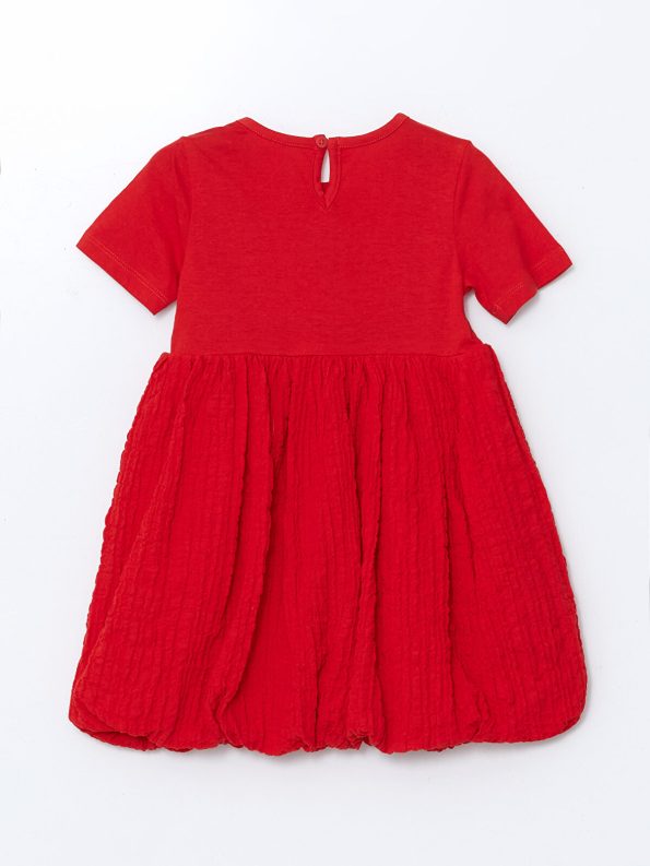 LCW Kids Red Embroidered Crinkle Ruffled Dress