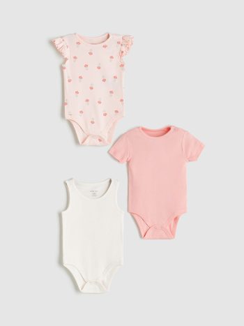 LCW Baby Pink Bicycle Neck Girl's Bodysuit Set