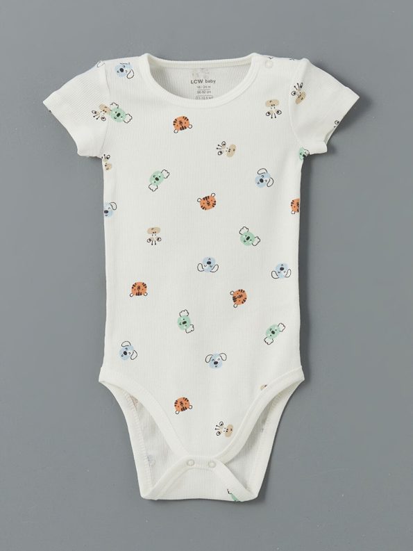 LCW Baby Ecru Printed Short Sleeve Bodysuit Set for Boys