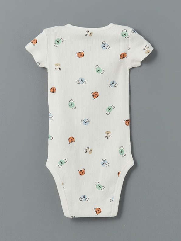 LCW Baby Ecru Printed Short Sleeve Bodysuit Set for Boys