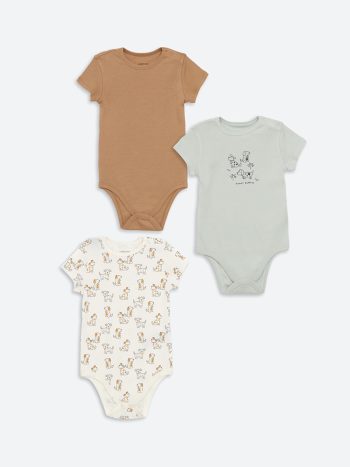 LCW Baby Beige Short Sleeve Bodysuit Set for Boys