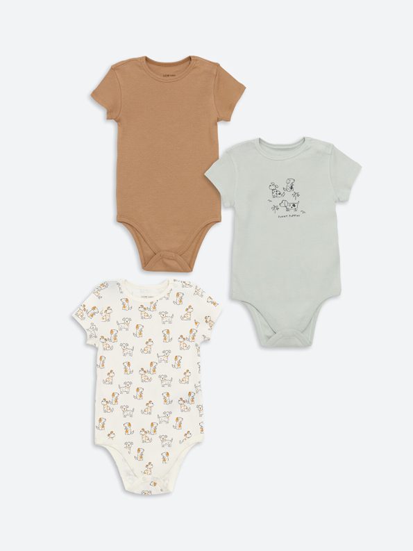 LCW Baby Beige Short Sleeve Bodysuit Set for Boys