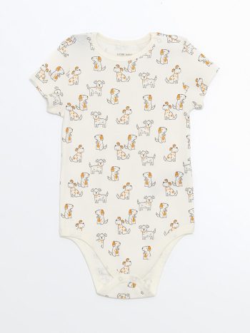 LCW Baby Beige Short Sleeve Bodysuit Set for Boys