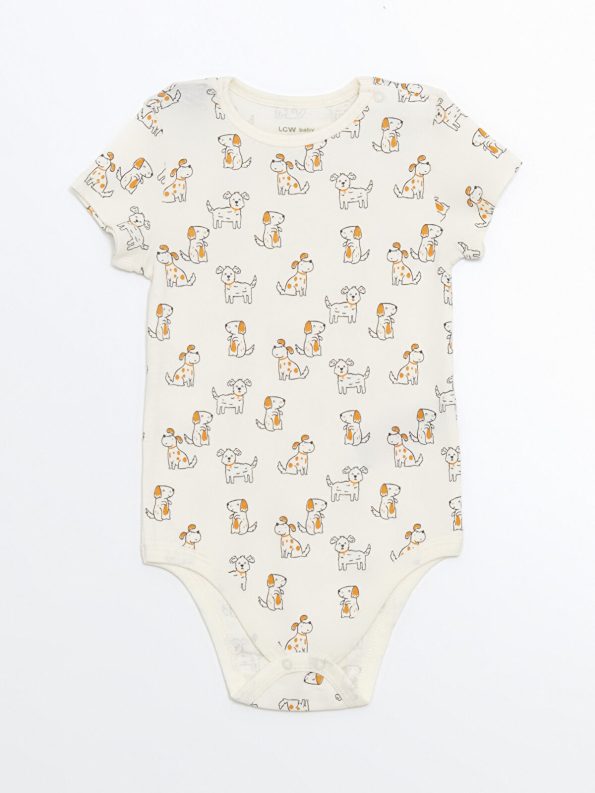 LCW Baby Beige Short Sleeve Bodysuit Set for Boys