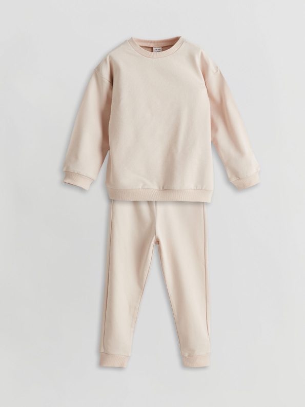 LCW Baby Beige Crew Neck Sweatshirt and Pants Set