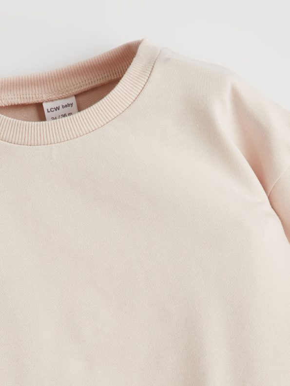 LCW Baby Beige Crew Neck Sweatshirt and Pants Set