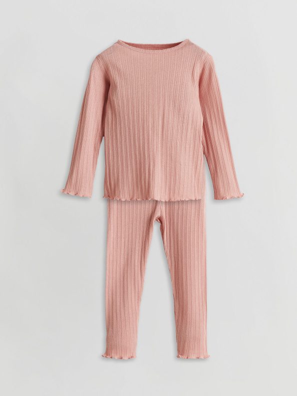 LCW Baby Pink Long Sleeve Basic Pajama Set for Girls