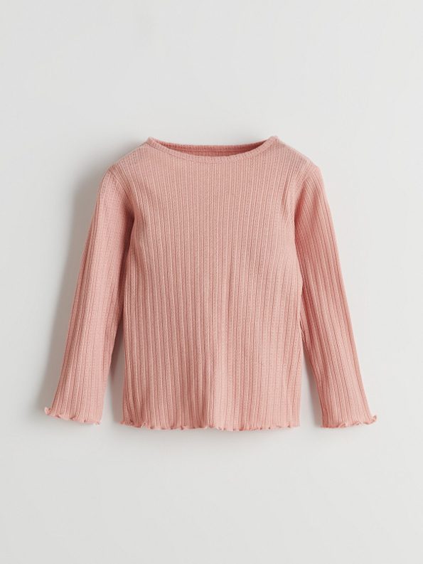 LCW Baby Pink Long Sleeve Basic Pajama Set for Girls
