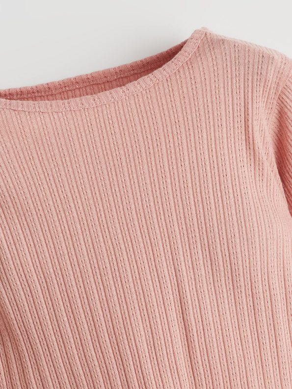 LCW Baby Pink Long Sleeve Basic Pajama Set for Girls
